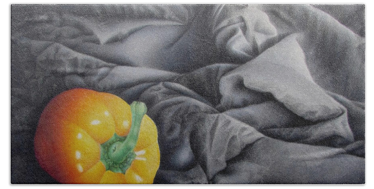 Vegetable Art Beach Sheet featuring the drawing Mildly Yellow by Pamela Clements