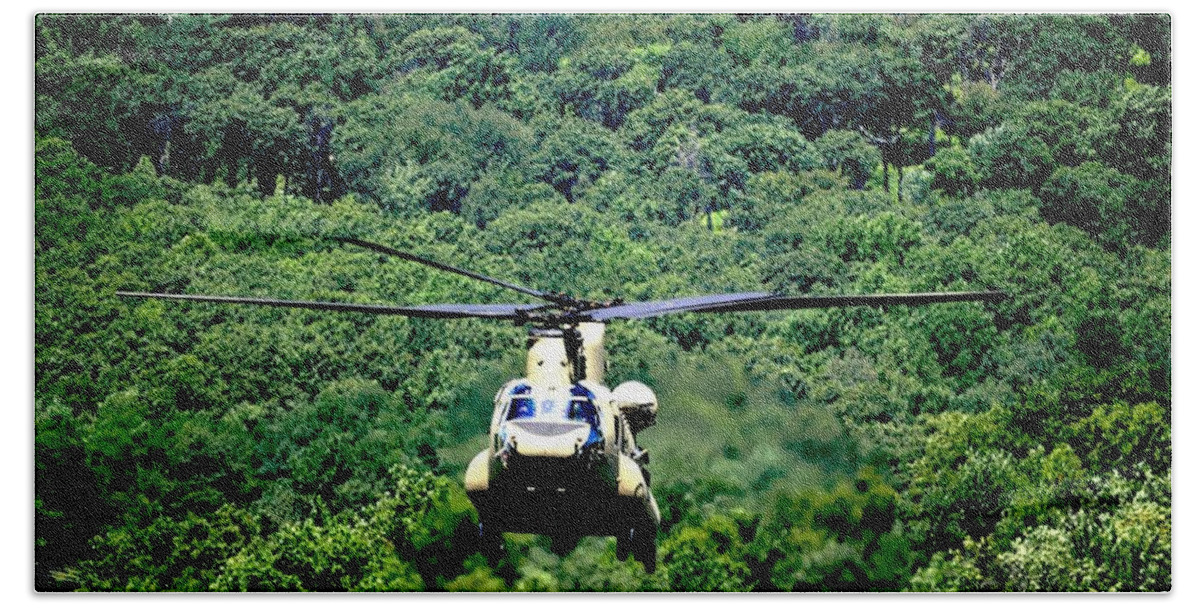 Helicopter Beach Towel featuring the photograph Military Copter by Eileen Brymer