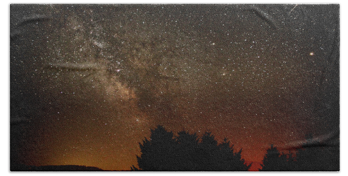 Galaxy Beach Towel featuring the photograph Milky Way and Falling Star by KATIE Vigil