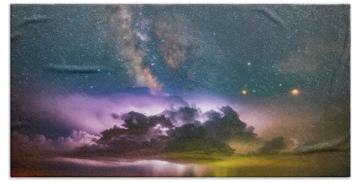 Milky Way Beach Towel featuring the photograph Milky Way Monsoon by Darren White