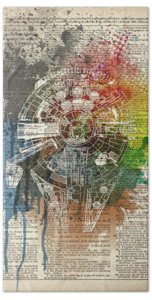 Art Print Beach Towel featuring the painting Millennium falcon on dictionary page by Art Popop