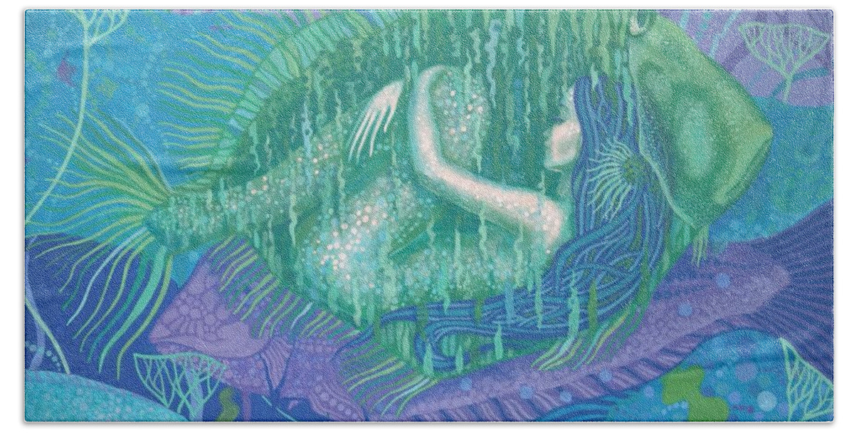 Mermaid Beach Towel featuring the painting Mimicry by Julia Khoroshikh