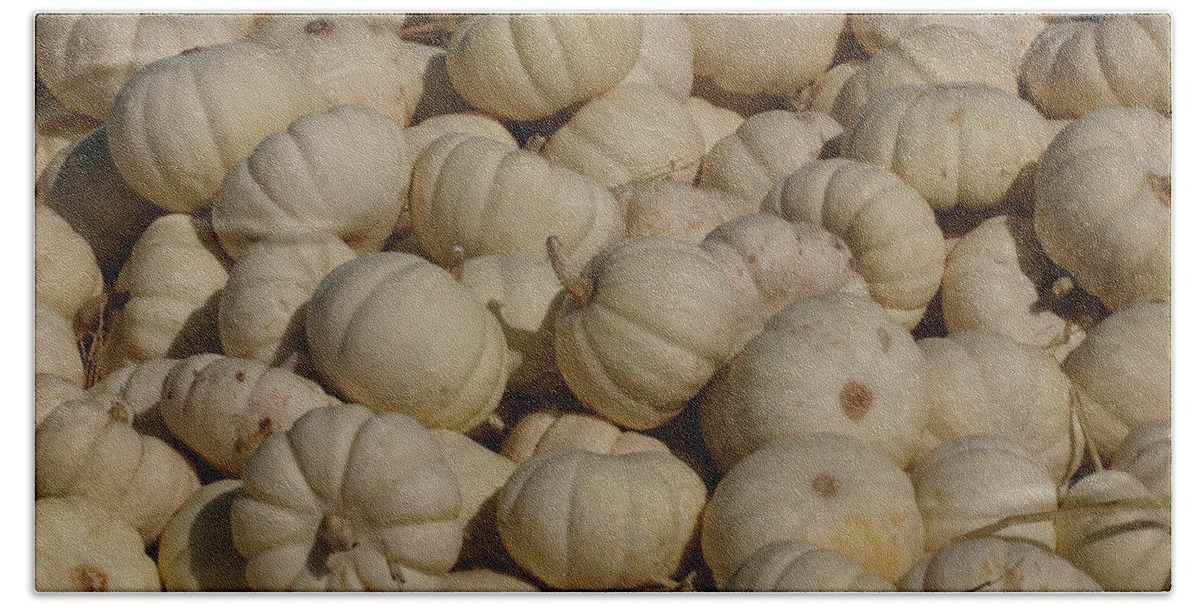 White Beach Towel featuring the photograph Mini White Pumpkins by Jeff Floyd CA
