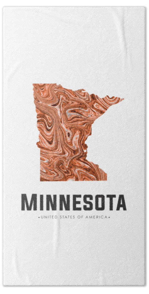 Minnesota Beach Towel featuring the mixed media Minnesota Map Art Abstract in Brown by Studio Grafiikka