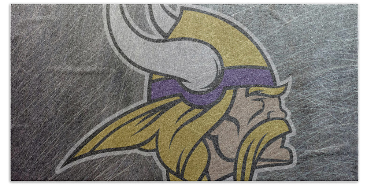 Minnesota Beach Towel featuring the mixed media Minnesota Vikings Translucent Steel by Movie Poster Prints