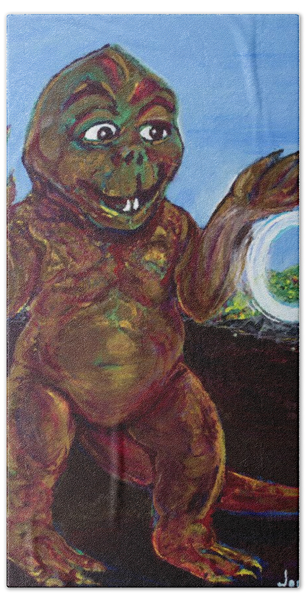 Minya Minilla 1967 Son Of Godzilla Kaijū 怪獣 Monsters Beach Towel featuring the painting Minya by Jonathan Morrill
