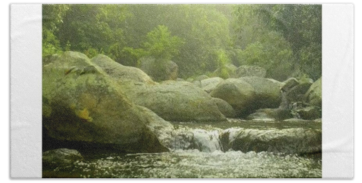 Mountains Beach Towel featuring the photograph Mist And River
from
flow
by
david by David Cardona
