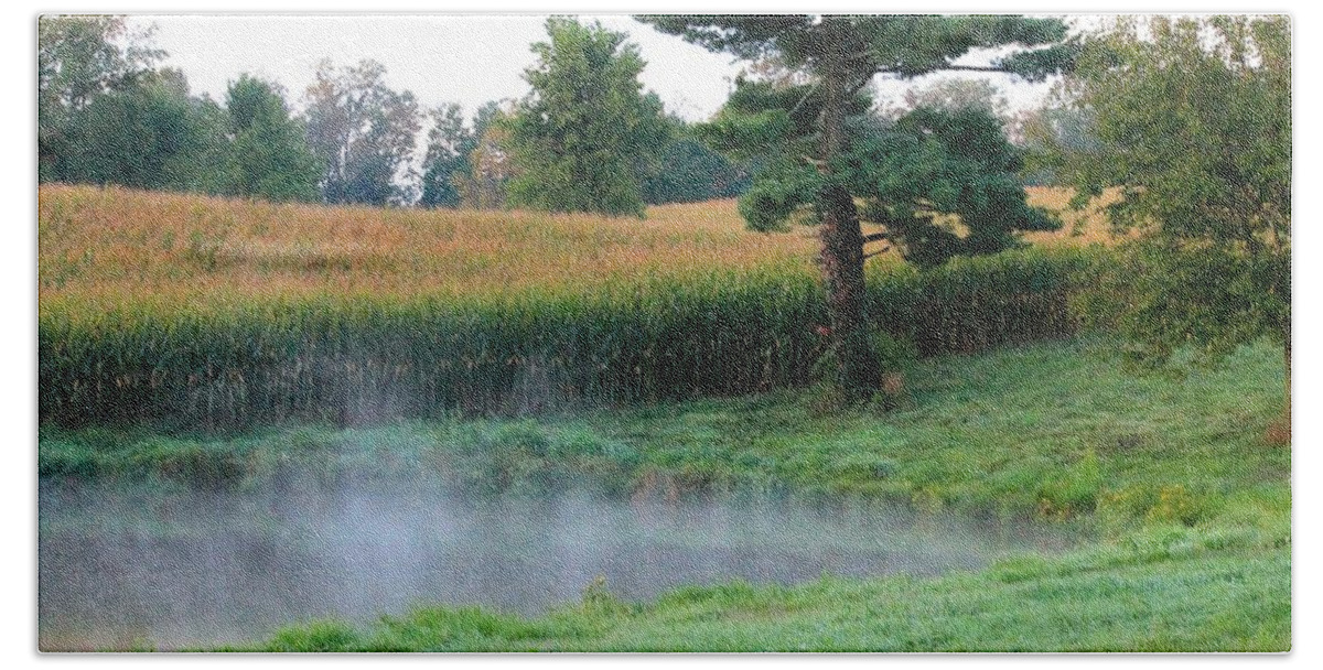Landscape Beach Towel featuring the photograph Mist over the Pond by Angela Murdock