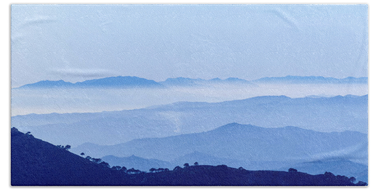 Andalucia Beach Towel featuring the photograph Misty Blue Mountain Panorama by Geoff Smith