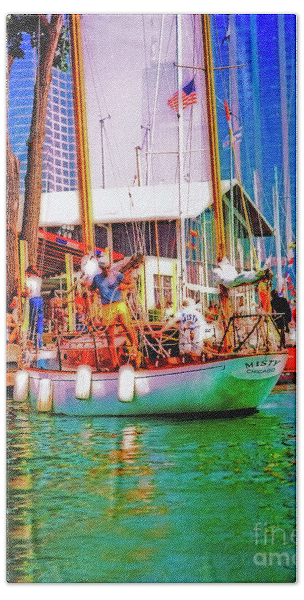 Misty Beach Towel featuring the photograph Misty Chicago Chicago Yacht Club by Tom Jelen