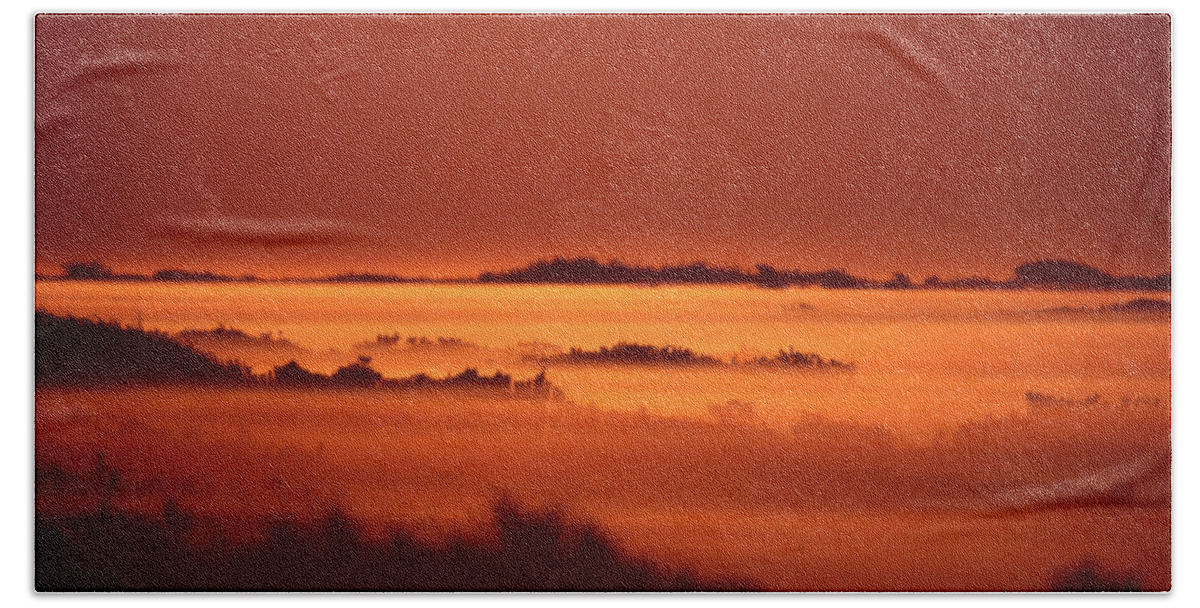 Photo Decor Beach Towel featuring the photograph Misty Meadow at Sunrise by Steven Huszar