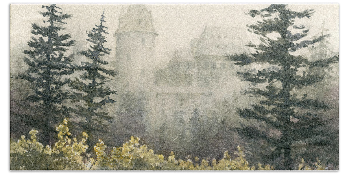 Castle Beach Sheet featuring the painting Misty Morning by Sam Sidders