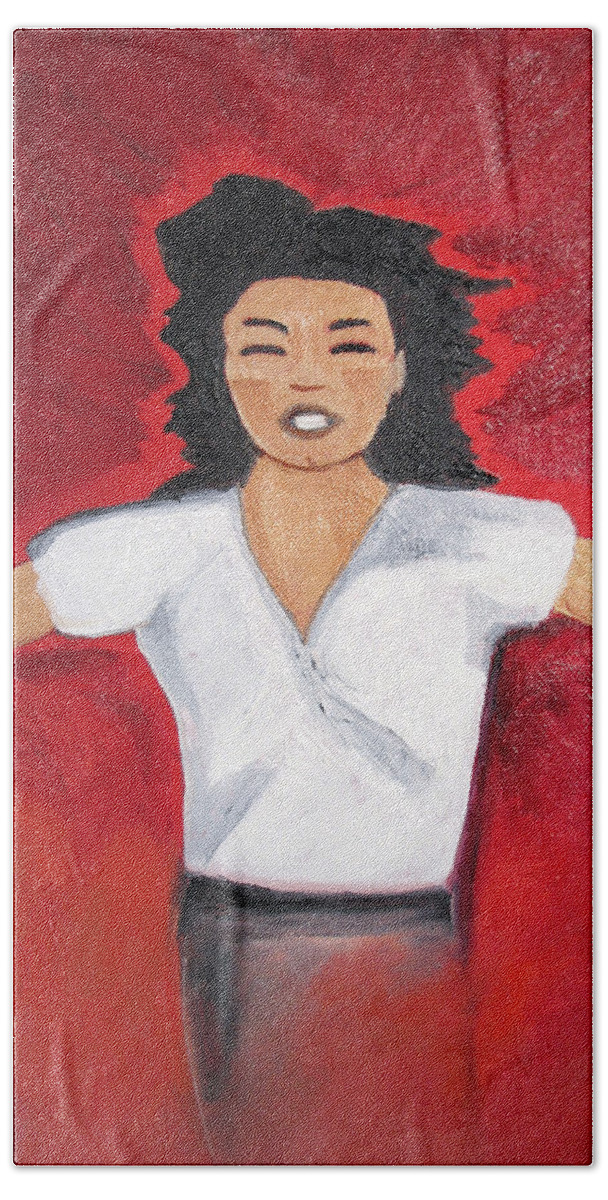 Michael Jackson Beach Towel featuring the painting MJ one of five number five by Patricia Arroyo