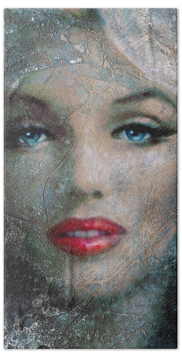 Marilynmonroe Beach Towel featuring the painting MM frozen red by Angie Braun