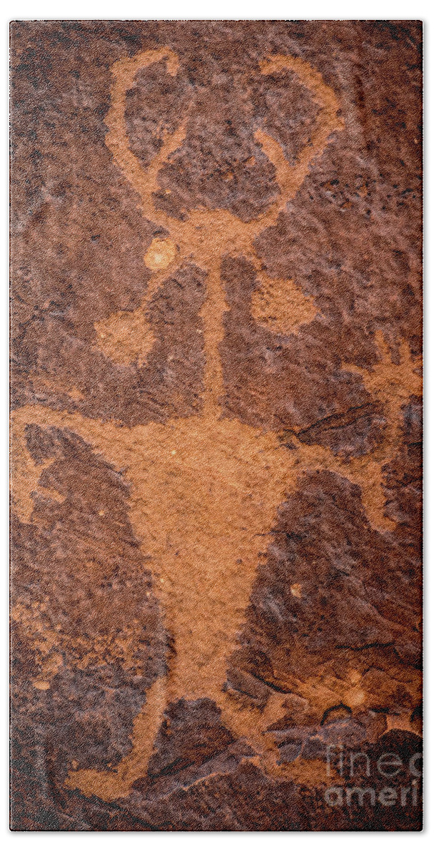 Moab Beach Sheet featuring the photograph Moab Man Petroglyph Portrait - Utah by Gary Whitton