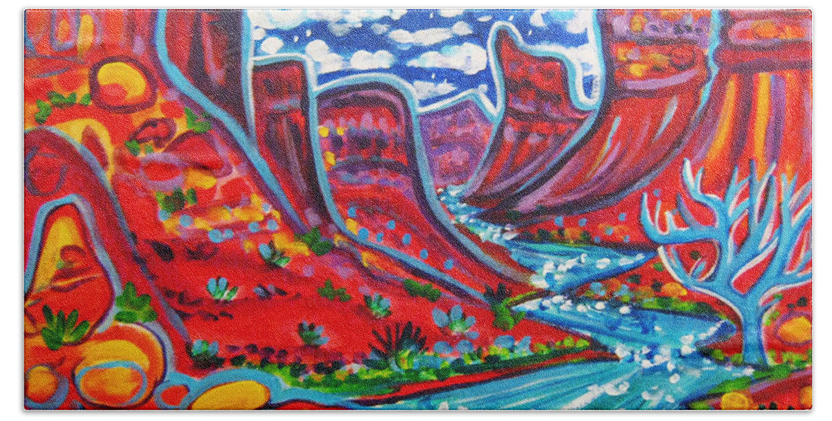Rachel Houseman Beach Towel featuring the painting Moab River Gorge NightScape by Rachel Houseman