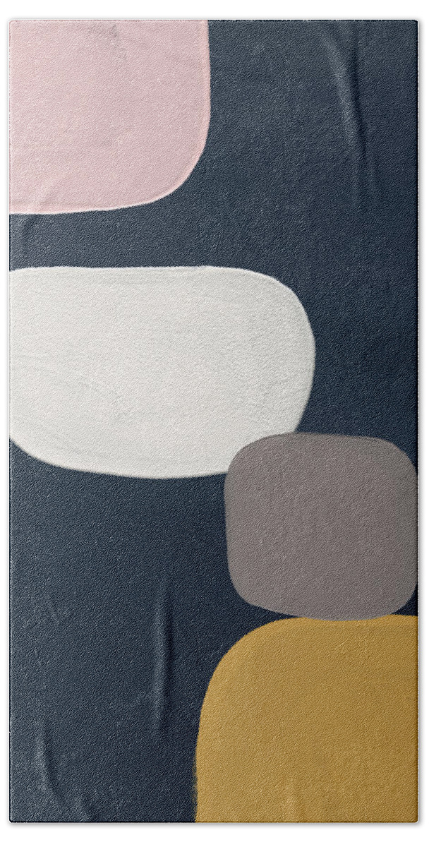 Modern Beach Sheet featuring the painting Modern Stones Navy 1- Art by Linda Woods by Linda Woods