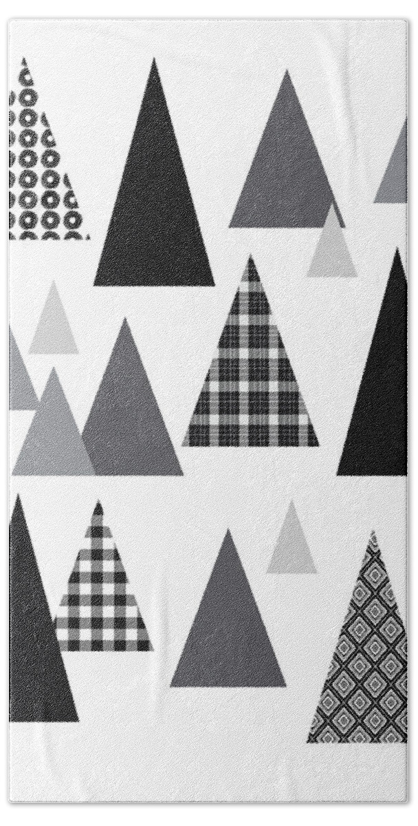 Black And White Beach Towel featuring the mixed media Modern Triangle Trees- Art by Linda Woods by Linda Woods