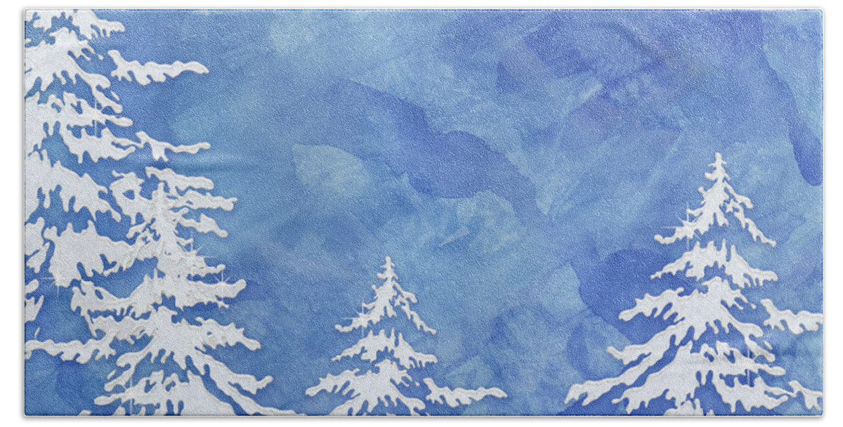 Watercolor Beach Towel featuring the painting Modern Watercolor Winter Abstract - Snowy Trees by Audrey Jeanne Roberts