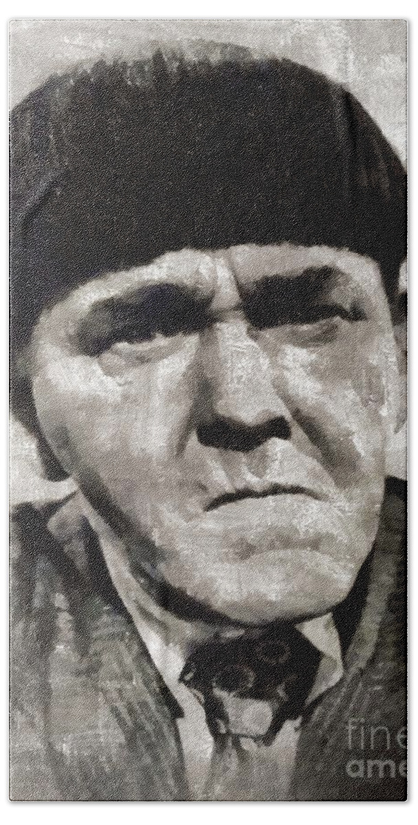 Hollywood Beach Towel featuring the painting Moe Howard, Vintage Entertainer by Esoterica Art Agency