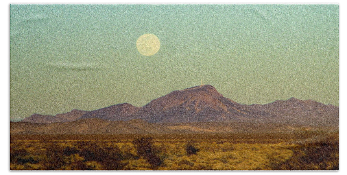 Mohave Desert Moon Beach Towel featuring the photograph Mohave Desert Moon by Bonnie Follett