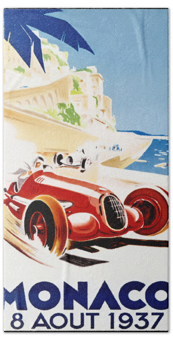 Monaco Grand Prix Beach Towel featuring the digital art Monaco Grand Prix 1937 by Georgia Fowler