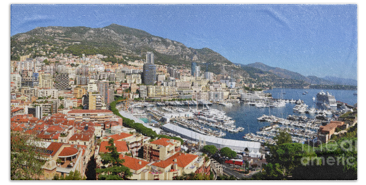 Yhun Suarez Beach Sheet featuring the photograph Monaco Port Hercule Panorama by Yhun Suarez