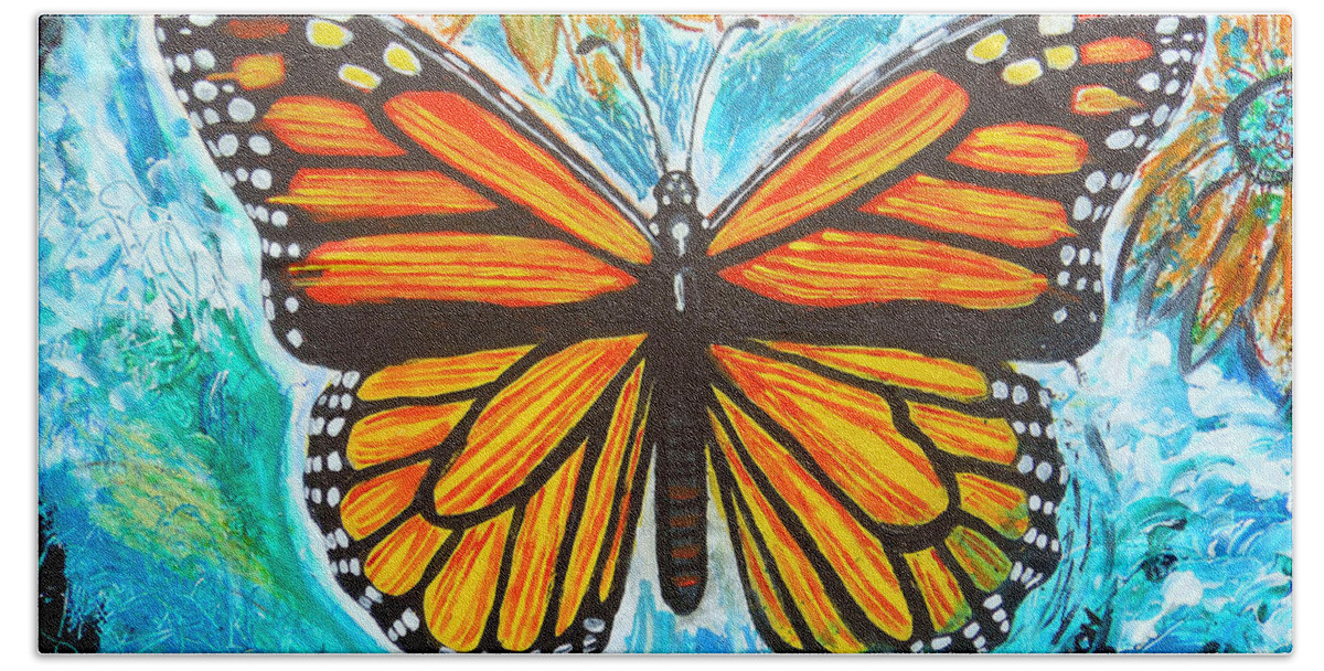 Monarch Beach Sheet featuring the painting Monarch Butterfly by Genevieve Esson