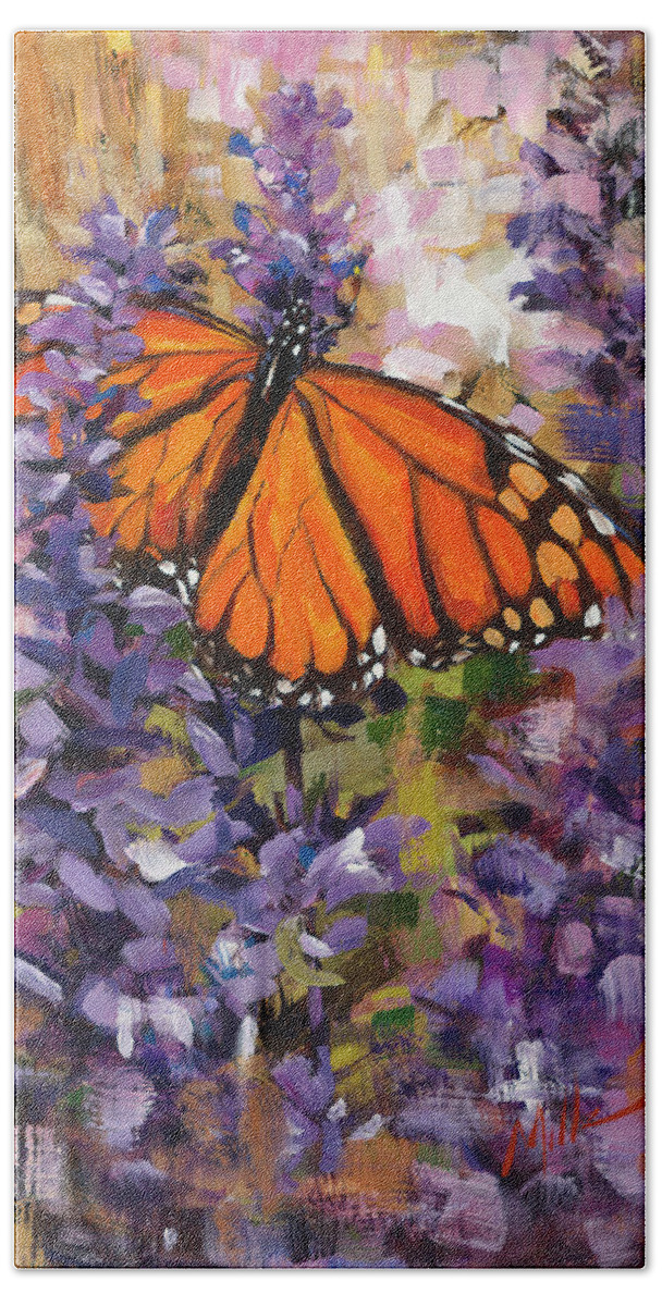 Monarch Butterfly Beach Sheet featuring the painting Monarch by Mark Mille