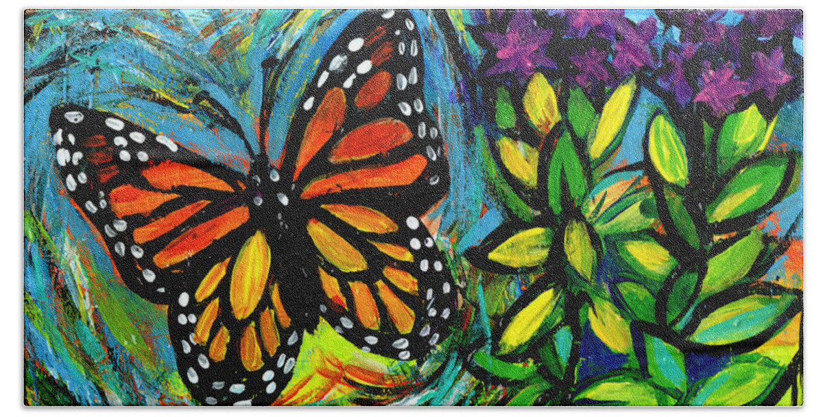 Monarch Beach Towel featuring the painting Monarch With Milkweed by Genevieve Esson