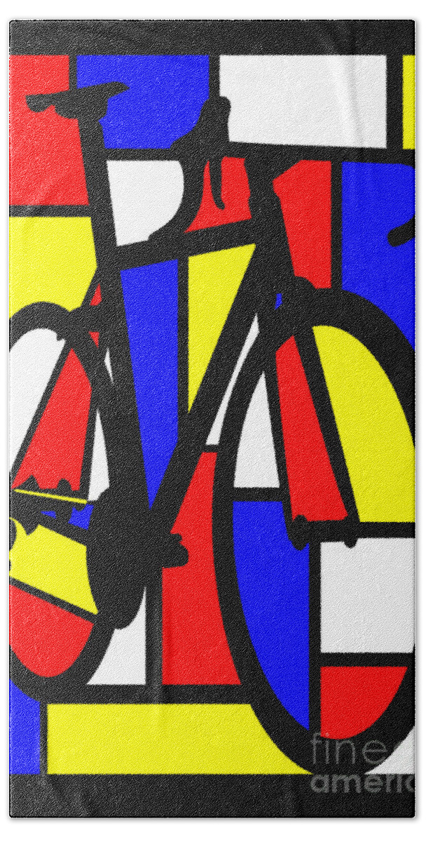 Bicycle Beach Towel featuring the painting Mondrianesque Road bike by Sassan Filsoof