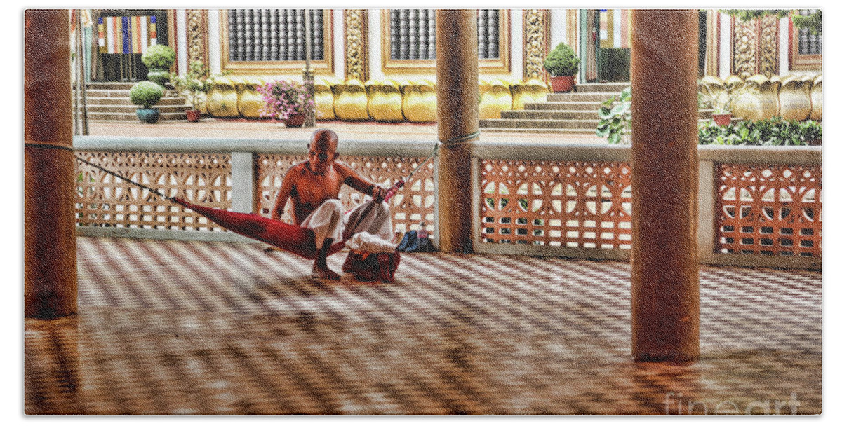 Cambodia Beach Towel featuring the photograph Monk Nap time by Chuck Kuhn