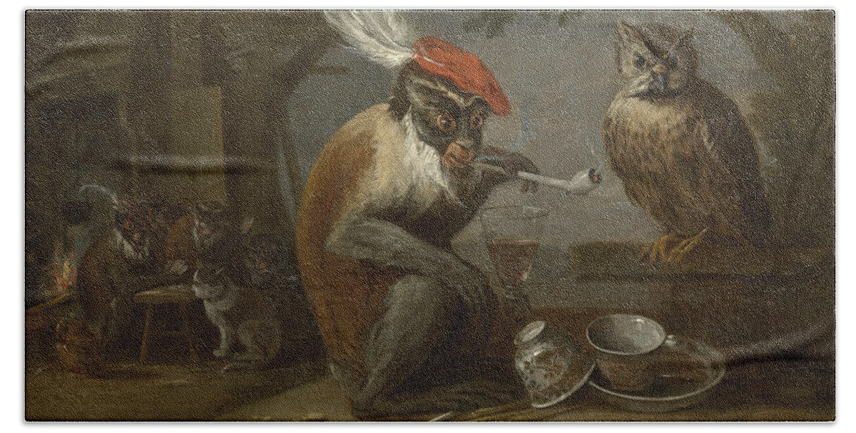 17th Century Art Beach Towel featuring the photograph Monkey Trick by David Teniers the Younger