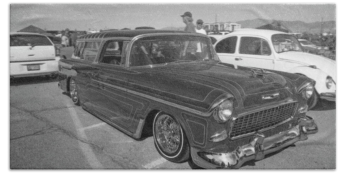 1955 Chevy Wagon Beach Towel featuring the photograph Monochrome 55 by Darrell Foster