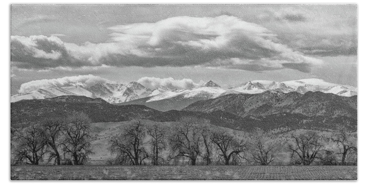 Monochrome Beach Sheet featuring the photograph Monochrome Rocky Mountain Front Range Panorama Range Panorama by James BO Insogna
