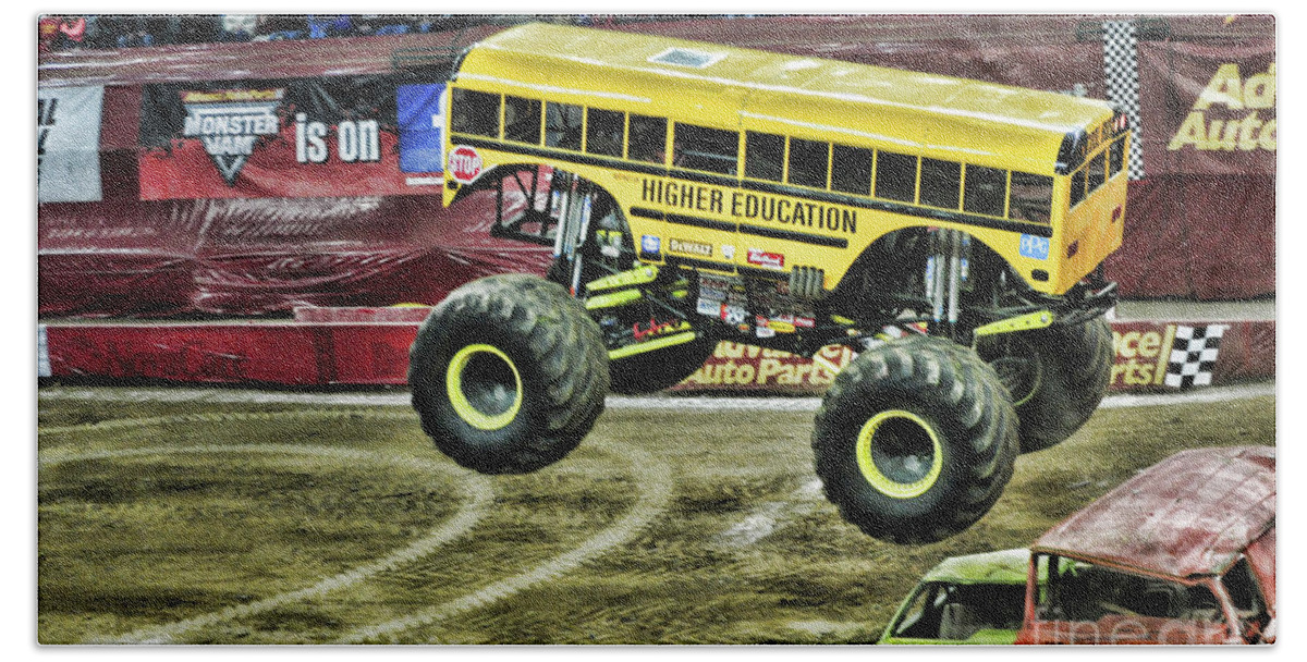 Paul Ward Beach Towel featuring the photograph Monster Truck -Higher Education by Paul Ward