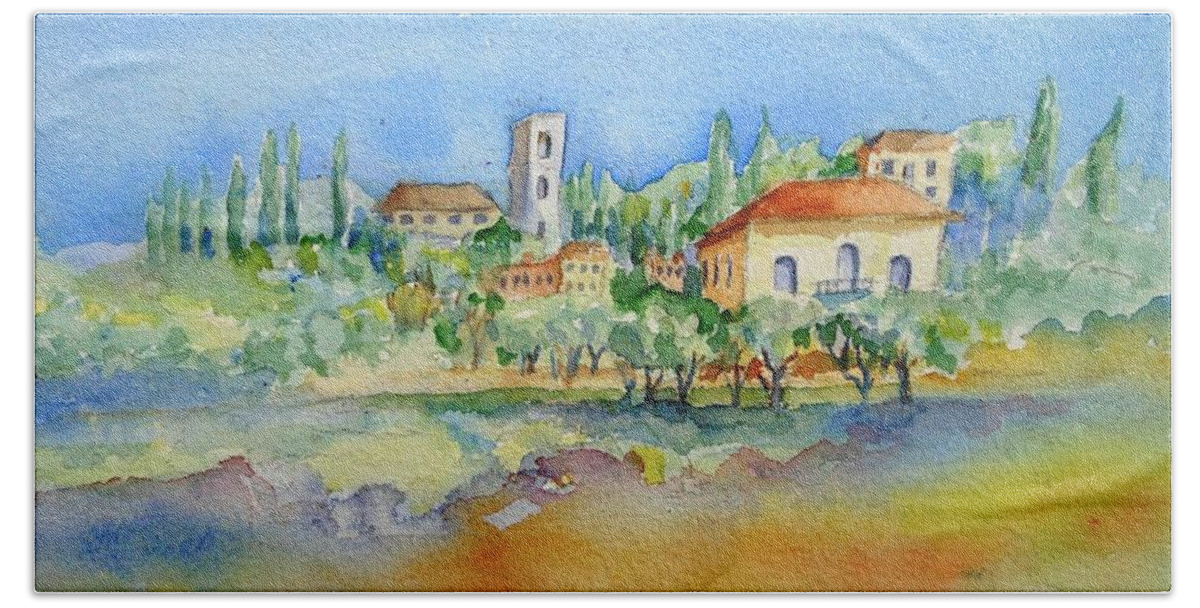 Watercolour Beach Towel featuring the painting Montacatini Alto, Tuscany by Trudi Doyle