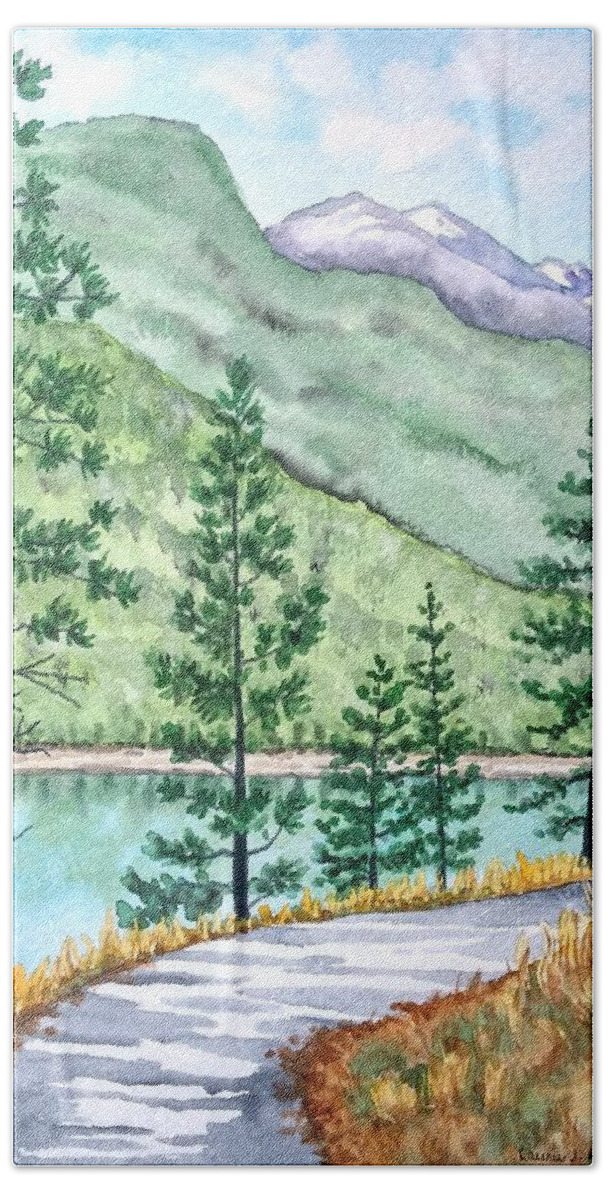 Watercolor Beach Sheet featuring the painting Montana - Lake Como Series by Laurie Anderson
