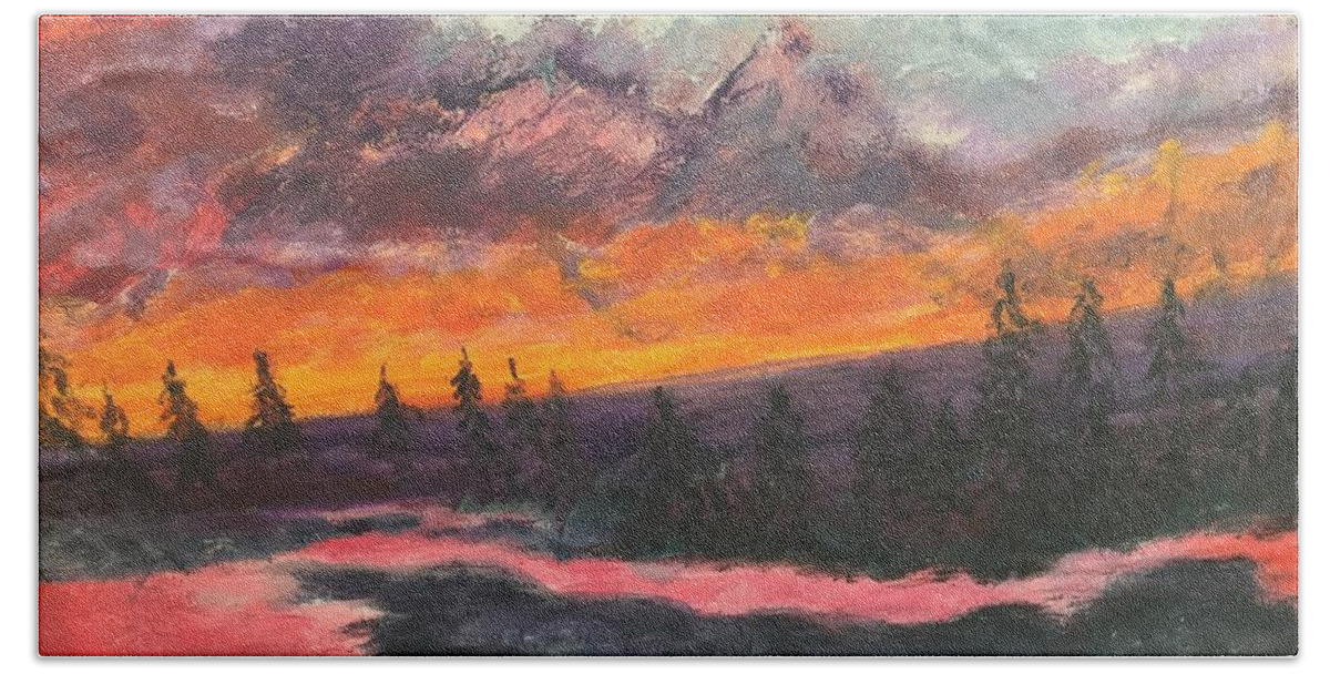Sunset Beach Towel featuring the painting Montana Sunset by Lucille Valentino