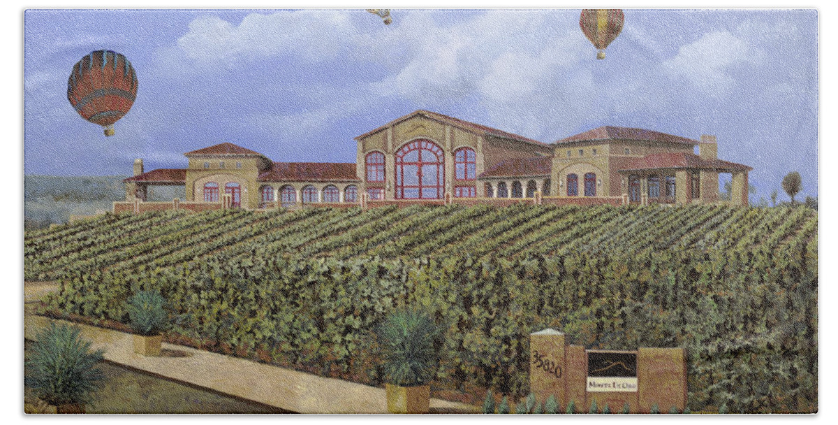 House Portrait  Beach Towel featuring the painting Monte de Oro and the air balloons by Guido Borelli