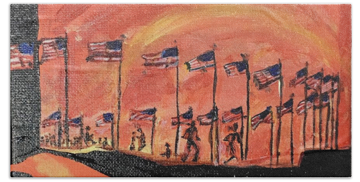 Original Beach Towel featuring the painting Monument II by Leslie Byrne