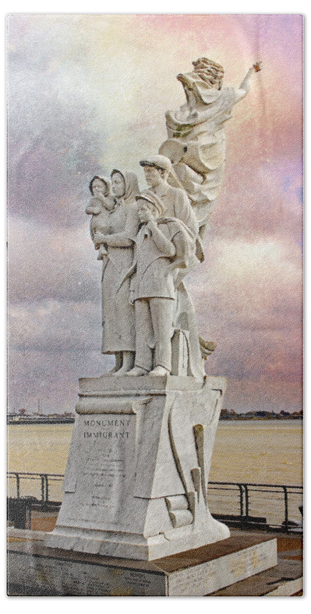 Monument To The Immigrant Beach Towel featuring the photograph Monument To The Immigrant by Iryna Goodall