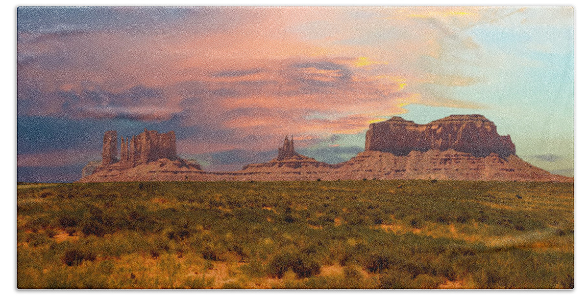 Sunset Beach Towel featuring the photograph Monument Valley Landscape Vista by G Lamar Yancy