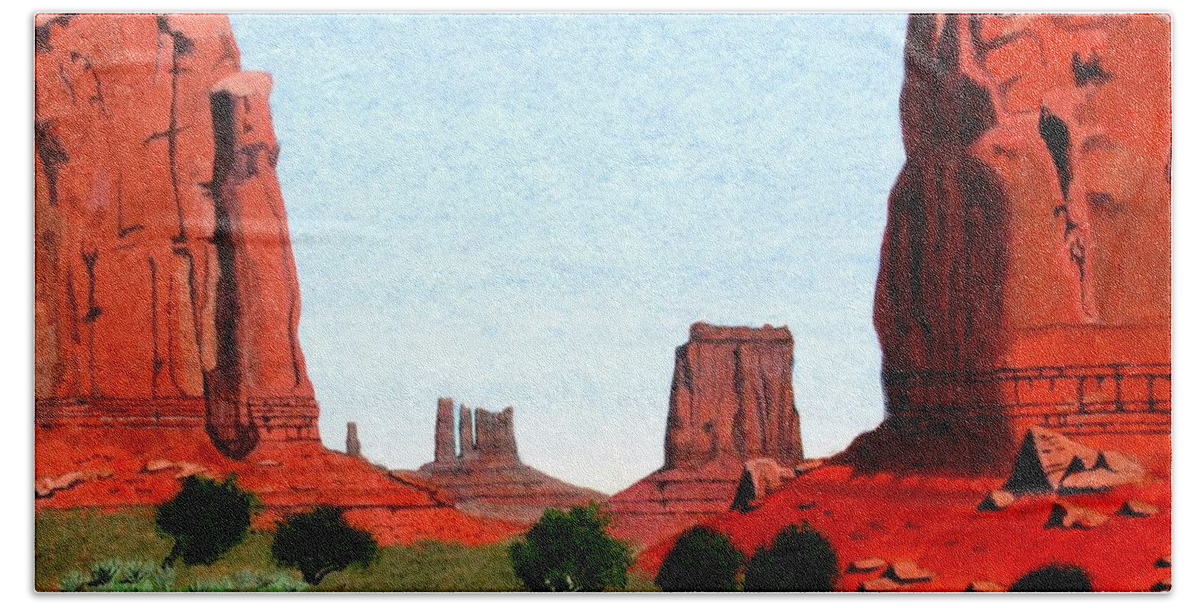 Monument Valley Beach Towel featuring the painting Monument Valley North Window by Mike Robles