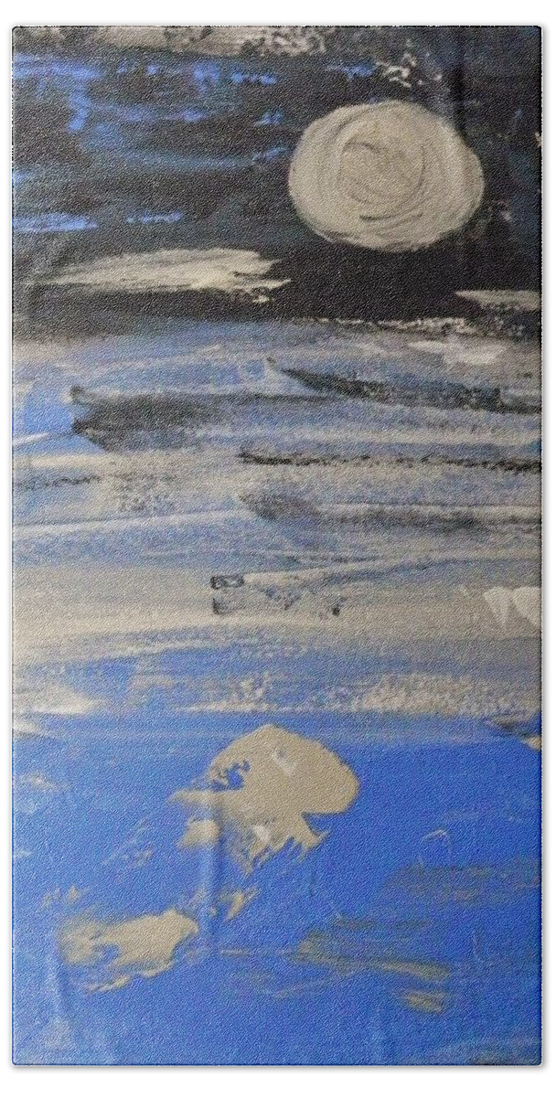 Moon In October Sky Beach Sheet featuring the painting Moon in October Sky by Mary Carol Williams