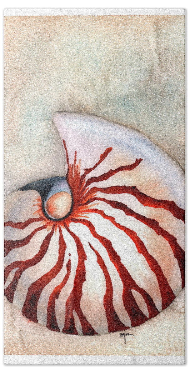 Seahell Beach Towel featuring the painting Moon Nautilus by Hilda Wagner