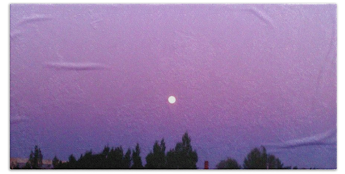 Sky Beach Towel featuring the photograph Moon on Perfect Purple by Nieve Andrea