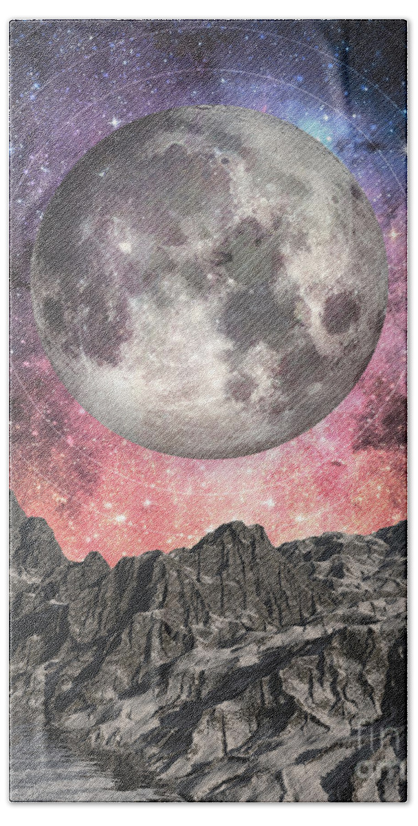 Moon Beach Towel featuring the digital art Moon Over Mountain Lake by Phil Perkins
