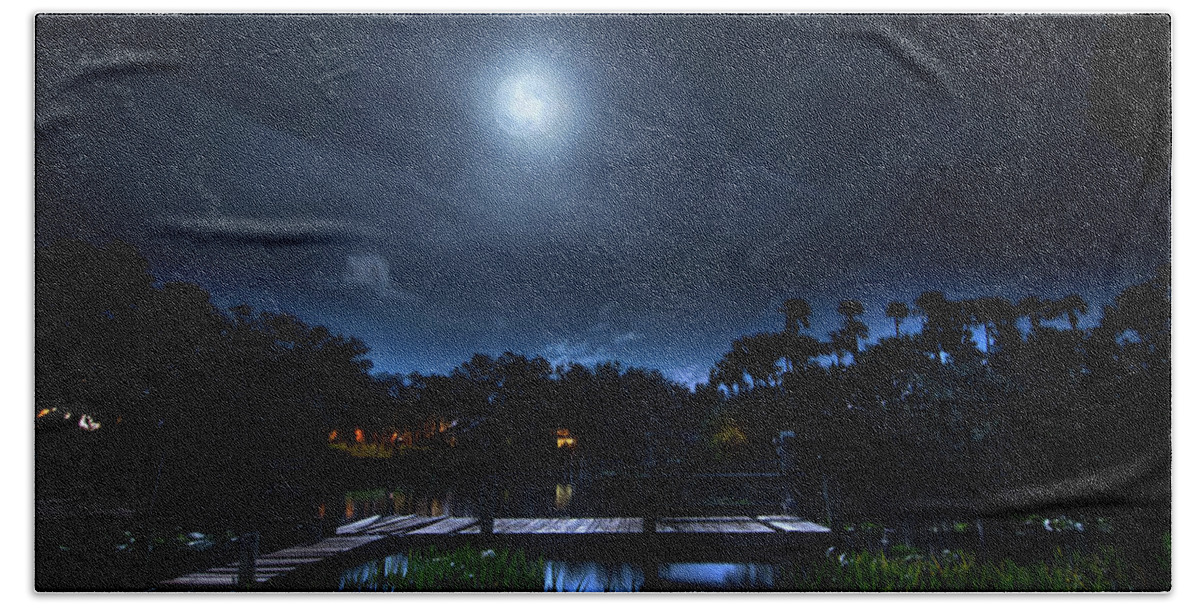 Moon Beach Towel featuring the photograph Moon Over The River by Mark Andrew Thomas