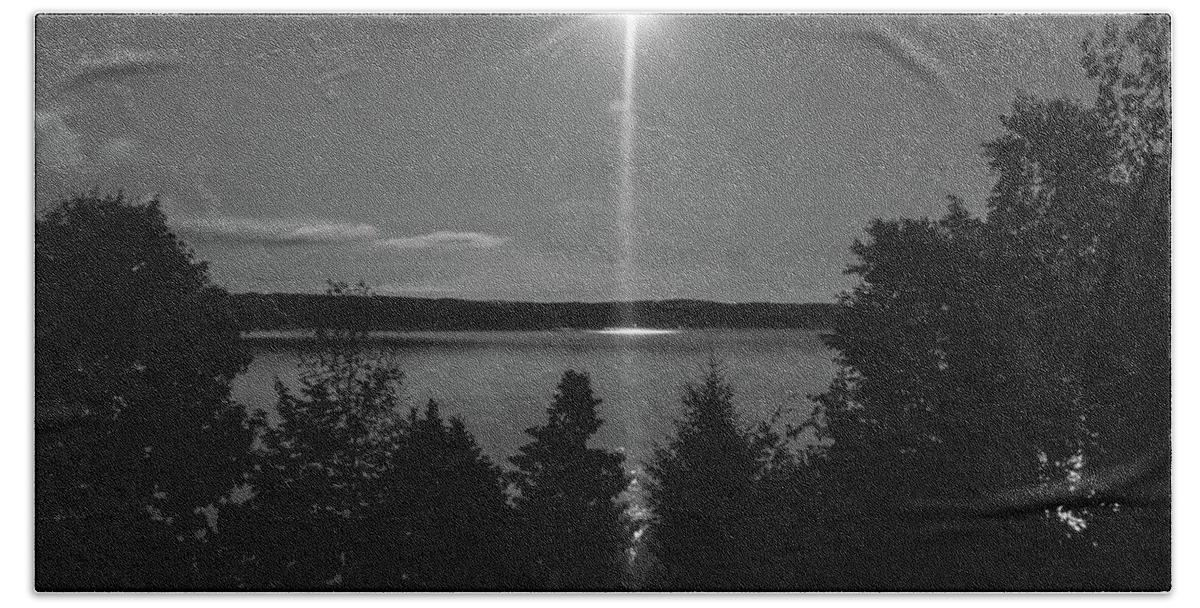 Moon Beach Towel featuring the photograph Moon Over Torch Lake 3642 by Jana Rosenkranz